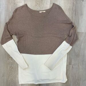 Tan and White Colorblock Sweater